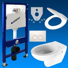 Geberit Duofix Vorwandelement Wand Tiefsp&uuml;l WC Delta25 + WC-Sitz WC Komplett Set