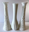 Lot of 3 White 9" Milk Glass Bud Vases Anchor Hocking & Carr Lowrey Glass Co.