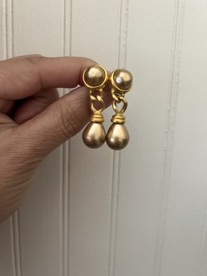 Vintage Signed Carolee Gold Tone Faux Pearl Dangle Earrings