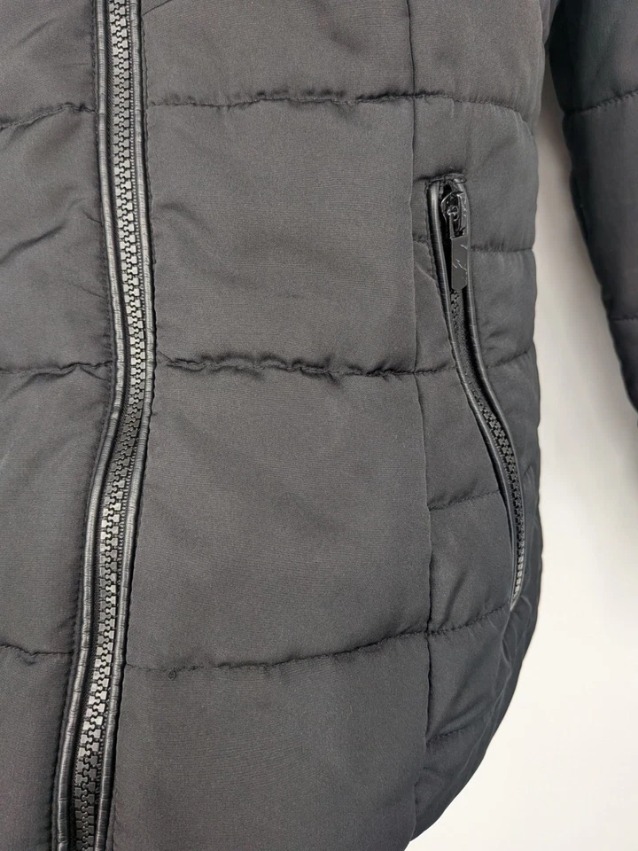 Abrigo chaqueta acolchada con capucha ribete de piel sintética rosa celebridad para mujer talla M Y2K exterior Foto 3 de 4