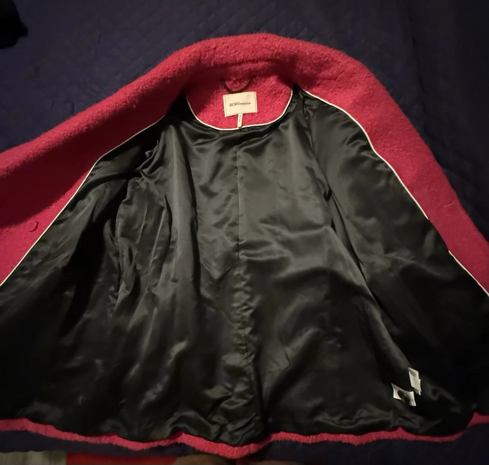 BCBGeneration Vibrant Pink Double-Breasted Boucle Peaoat - Women's Size XL - Image 4 of 4