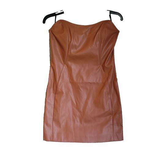 chinese dress ladies Faux Leather Halter Mini Dress Ash Brown / Xs main image 0