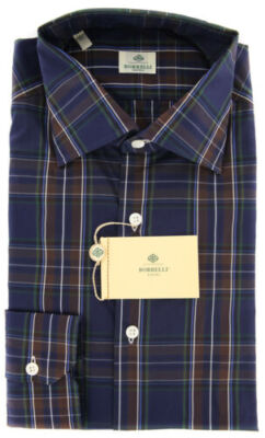 Luigi Borrelli Navy Blue Kariertes Hemd - Extra Schlank - (TM)