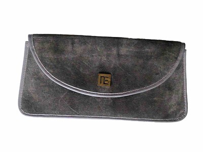 Tasche Tasche Tasche Leder Samt grau PIERRE BALMAIN Paris Vintage 70er Jahre