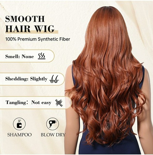 Lange HD Transparent Lace Front Perücke Auburn Rot Rot Blond Echthaar Wellig Locken - Bild 3 von 4