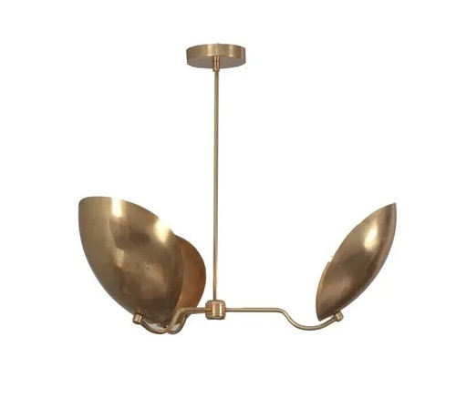 3 Light Curved Shades Pendant Mid Century Modern Raw Brass Sputnik chandelier - Picture 2 of 8