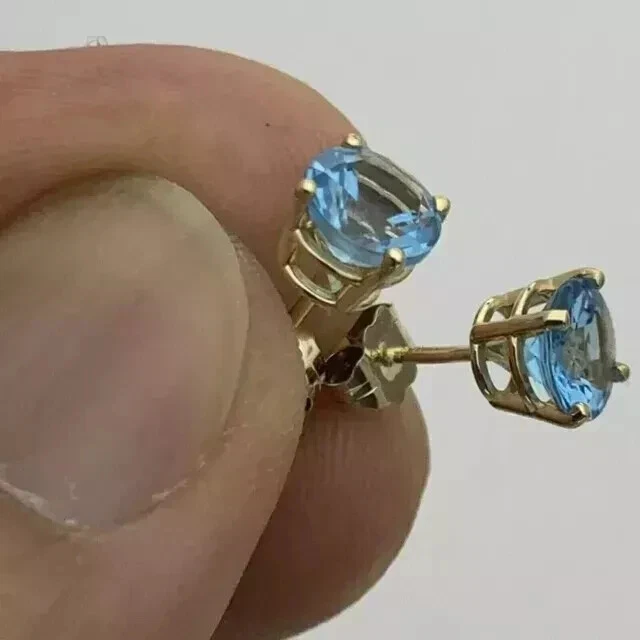 2Ct Round Lab-Created Aquamarine Solitaire Stud Earrings 14K Yellow Gold Plated - Image 4 of 4