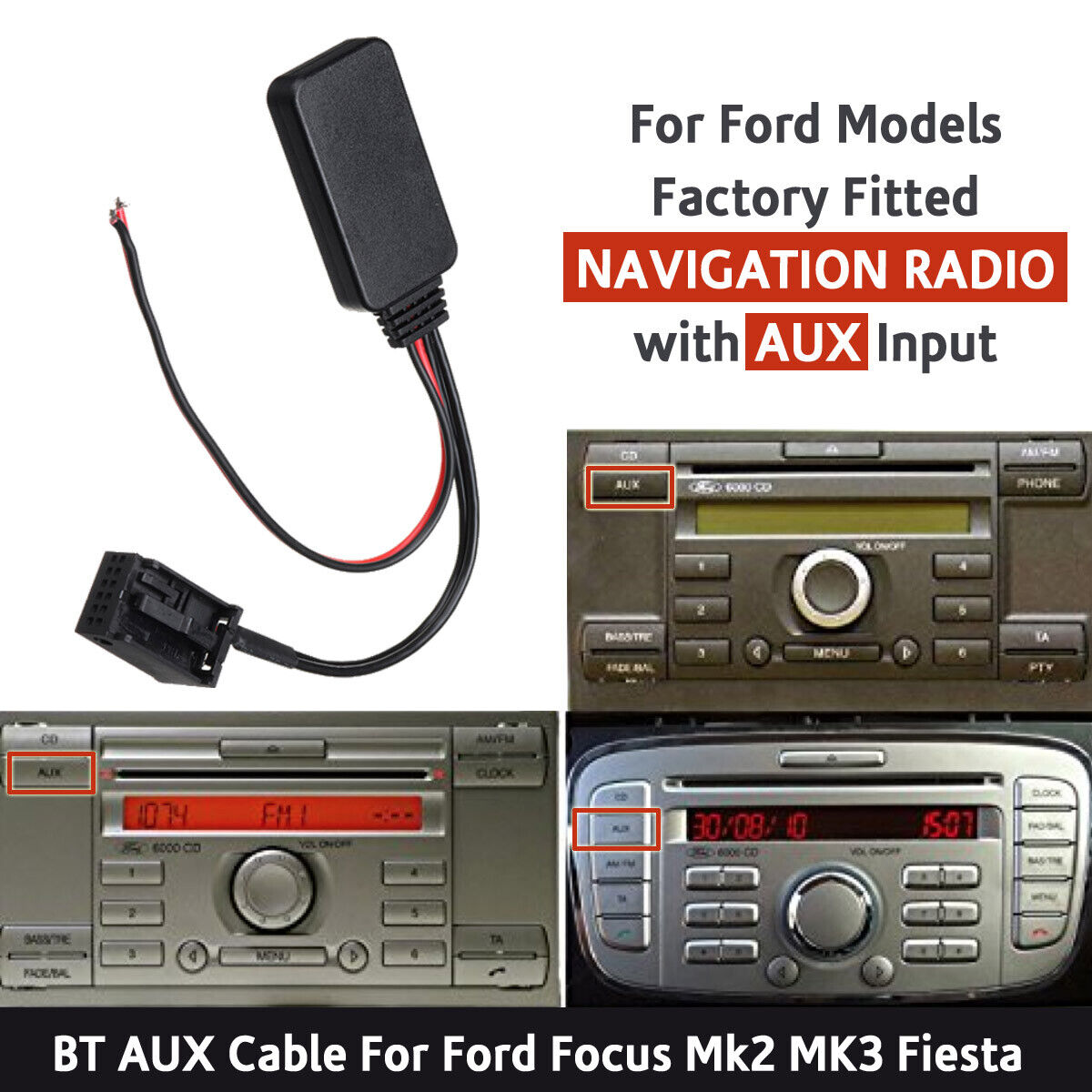 genade functie Fauteuil 12 Pin Bluetooth Adapter AUX Cable Stereo Audio For Ford Focus MK2 Fiesta  Mondeo | eBay