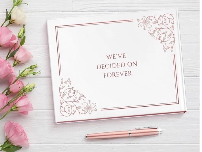 Gold Stamped Wedding Guest Book, Wedding Guest Book with Pen, Floral Guest Book - Image 4 of 4