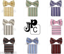 Microfiber Stripes Pre-tied Bow tie and Pocket Square Hankie Set Formal Wedding