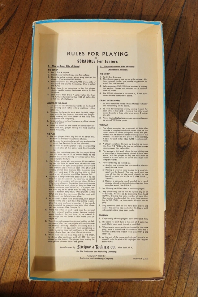 Scrabble for Juniors Crossword Game for Children 1958 Selchow & Righter COMPLETE - Image 4 of 4