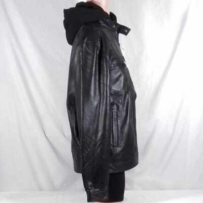 Men's Vintage Leather Racing Jacket With Detachable Hood - Var Sz