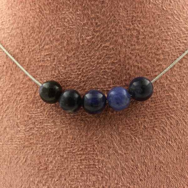 Halskette 5 Perlen Sodalith 8 Mm Edelstahlkette Halskette Frauen, MäNner-image