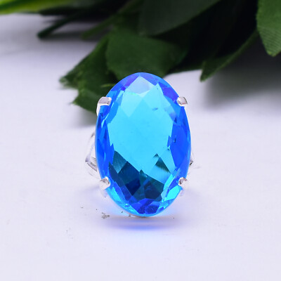 Magnificent Swiss Blue Topaz Gemstone 925 Sterling Silver Handmade Ring ...