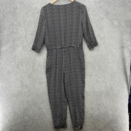 Neuwertiger Samt Jumpsuit Damen UK 8 schwarz weiß gepunktet Kordelzug Taille - Bild 2 von 13