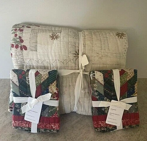 Pottery Barn Winter Wreath FULL QUEEN quilt shams Christmas holiday - Image 2 of 3