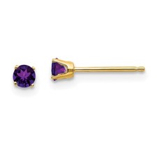 Real 14kt Yellow Gold 3mm February/Amethyst Post Earrings