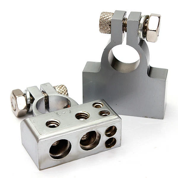 Pair silver Tone Car Postive Negative Battery Terminals Clamp 2 4 8 Gauge Car - Image 4 of 4