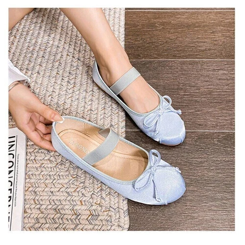 Satin-Ballerinas Ballerinas Damen Fliege flache Mary Jane Halbschuhe Schuhe - Bild 16 von 45