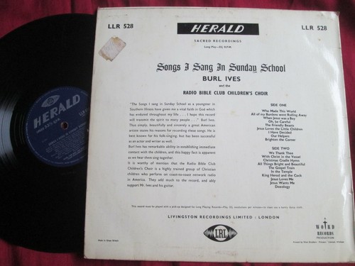 Burl Ives – Songs I Sang In Sunday School HERALD Word LLR 528 UK Vinyl Album LP - Picture 2 of 4