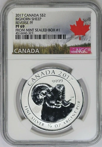 2017 NGC Canada $2 Silver Bighorn Sheep 3/4 oz Reverse Proof PF69