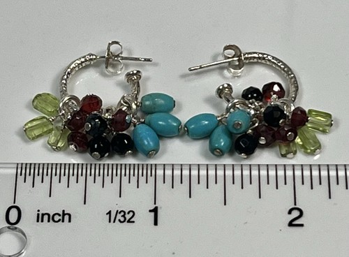 SILPADA P1180 STERLING 925 GARNET ONYX TURQUOISE PERIDOT CHARM EARRINGS (S40B) - Picture 4 of 6