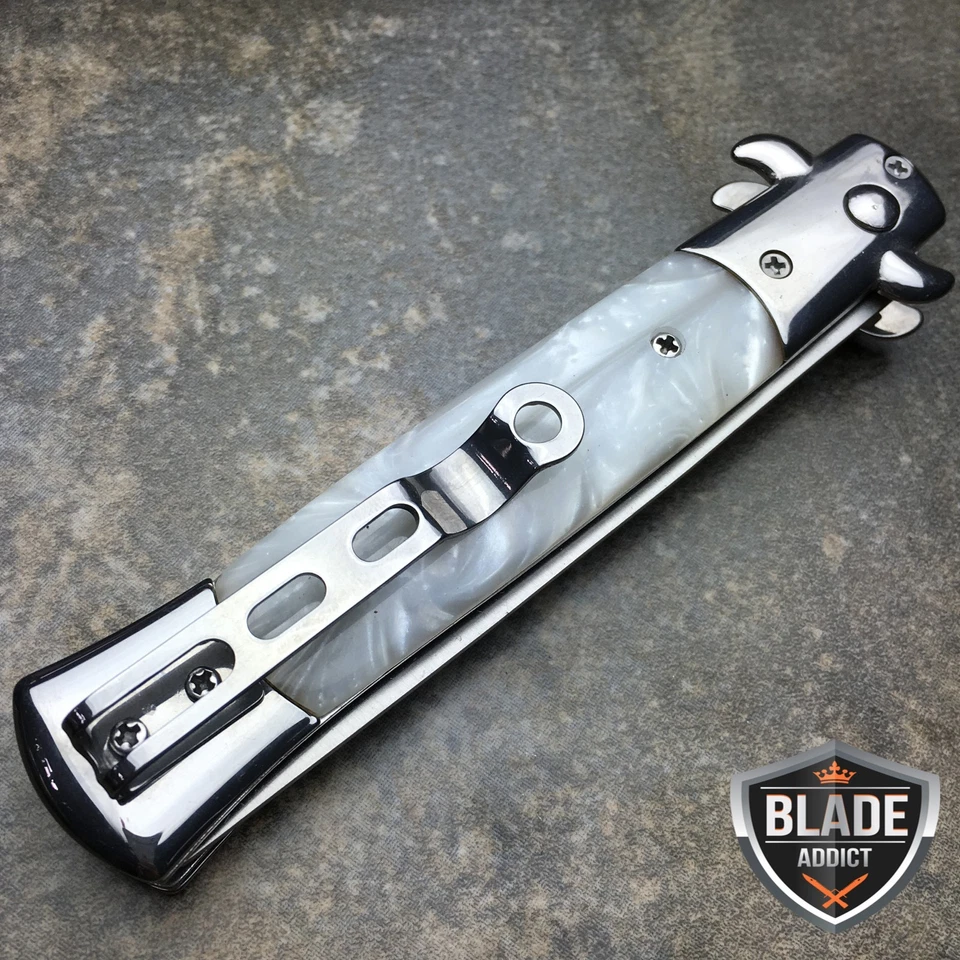 Botão de pressão automático dobrável pente interruptor lâmina faca olhar escova redemoinho branco - Imagem 4 de 4