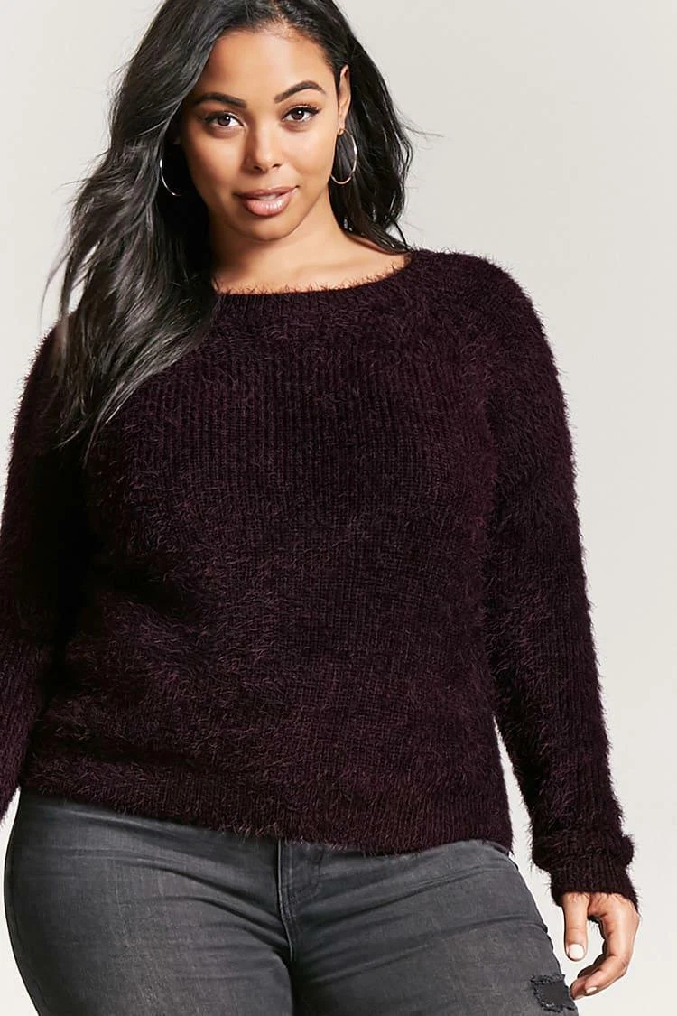 Plus size top eyelash sweater