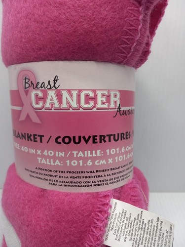Breast Cancer Awareness Poly Fleece Blanket Pink Ribbon Lap Throw 40" x 40" NEW - Picture 5 of 18