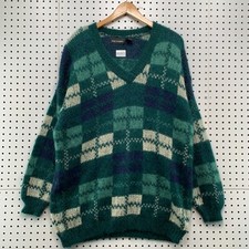 Paul Harris Mohair Blend Knit Sweater Mens Large Green Geometric 24.5x32