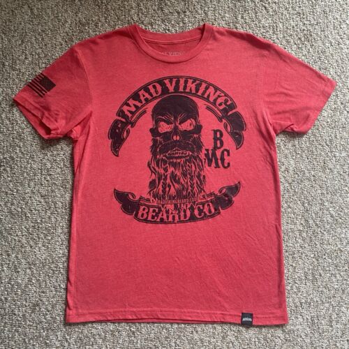 Mad Viking Beard Co T Shirt Mens Medium Red Short Sleeve Skull Lightweight RARE