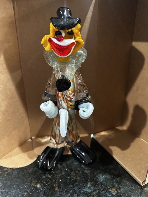 J.I. Co., Vintage collectible Venetian HandBlown Glass Clown Made in Italy