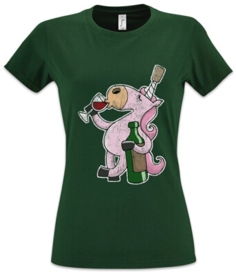 Drinking Unicorn Damen T-Shirt Unicorns Nerd Fun Rainbow Party Alcohol Drunk