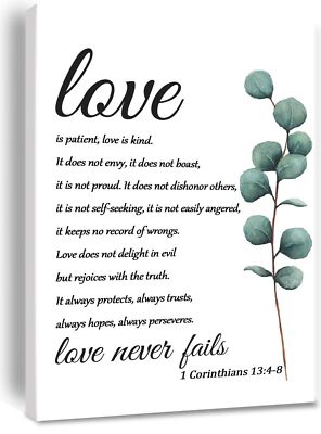 1 Corinthians 13:4-8 Love is Patient Love is Kind Scripture Canvas Wall Art,R...