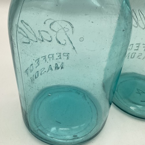 Two (2) Vintage 1923-1933 BALL Perfect Mason Aqua Blue Quart Canning Jars #1, #4 - Picture 5 of 13
