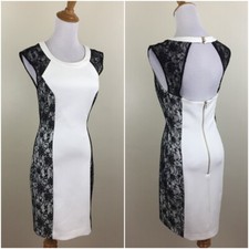 GUESS Womens sz 2 White Black Lace Insert Silhouette Shaping Hourglass Dress
