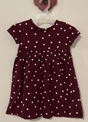Cat Jack Girls 5t Burgundy Dotted Short Sleeved Cotton Dress! A3832