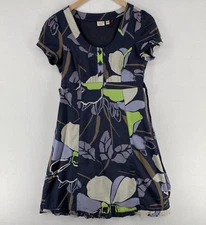 ESPRIT Dress 4 Floral A-Line Mini Pintuck Popover Puff Sleeve Tie Waist Blue