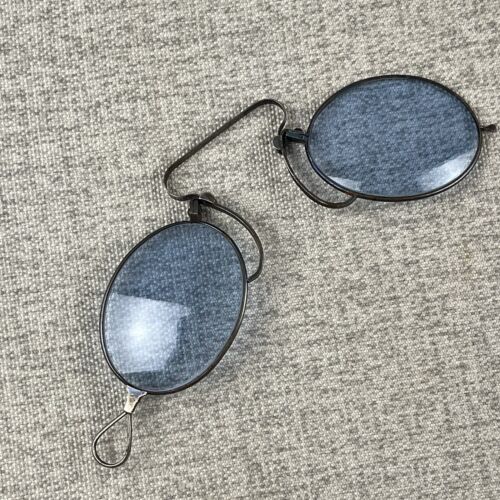 Gafas de sol antiguas Pince Nez azul claro nariz de resorte - Imagen 3 de 10