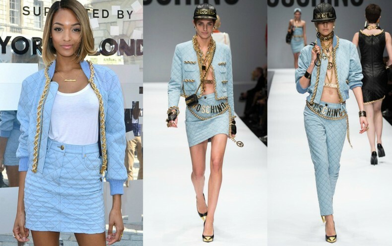 MOSCHINO COUTURE LIGHT WASH FADED DENIM QUILT GOLD CHAIN