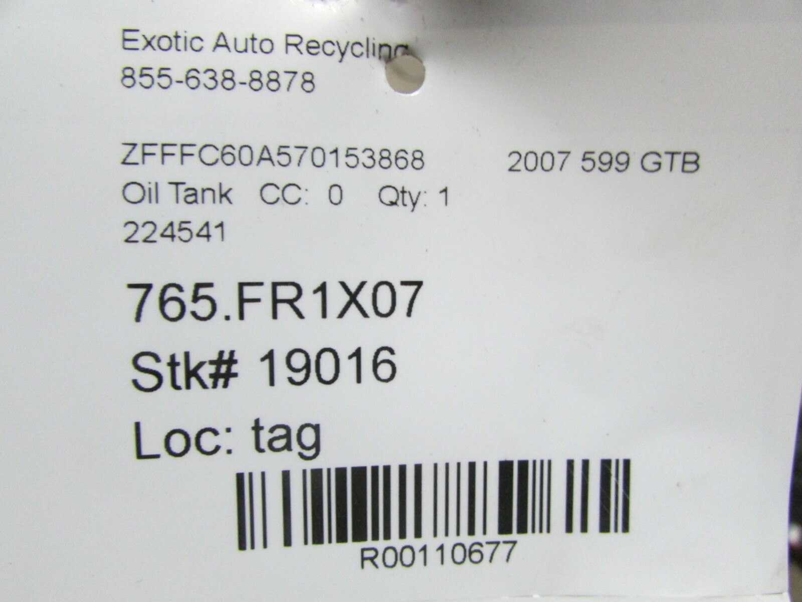 Ferrari 599 GTB, Engine Oil Tank, Used, P/N 224541