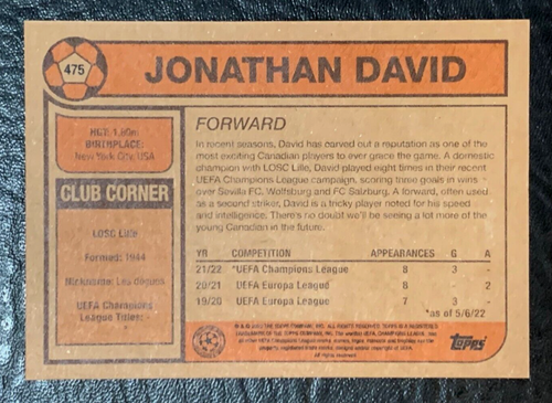 Topps UEFA Living Set #475 | JONATHAN DAVID | RC Rookie | Lille; UCL; PR /1956 - Picture 2 of 2