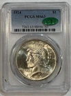 1924 Peace Dollar PCGS MS63 CAC Premium Quality. Blast White!
