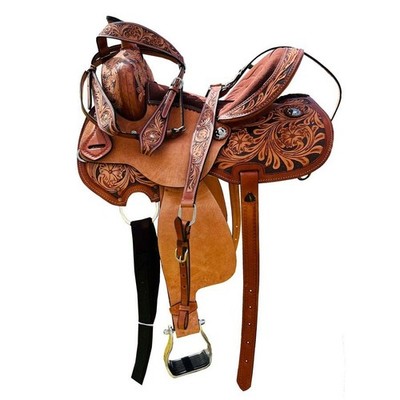 Western Leather Horse Saddle Barrel Racing Racer Trail Tooled Carved Equestrian