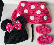 Handmade Hand Made Knitted Crocheted Minnie Mouse Infant Newborn Baby Costume