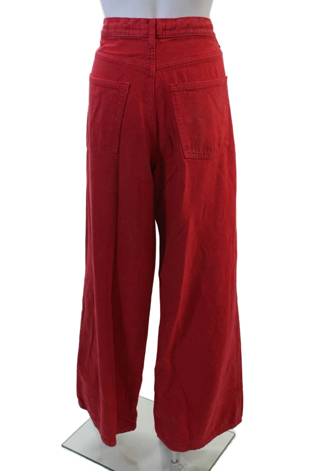 COS Womens High Rise Red Pants 30 Inseam 58% Cotton Lyocell 90s Size 8 - Image 3 of 4