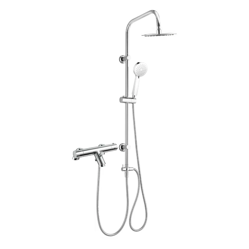 Thermostatic Deck Mounted Bath Shower Mixer Valve Dual Rigid Riser Kit Chrome