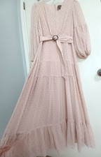 Taylor Pink Polka Dot Fit Flare Midi Dress V Neck Belted Wedding Guest 2