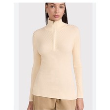 Varley Demi half zip knit sweater cream ivory ribbed quarter base top Small