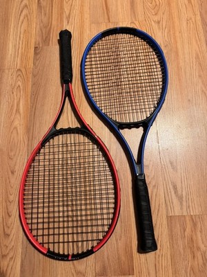 Set of 2 Red and Blue Artengo TR110 Aluminum Tennis Racket- Worn Grip